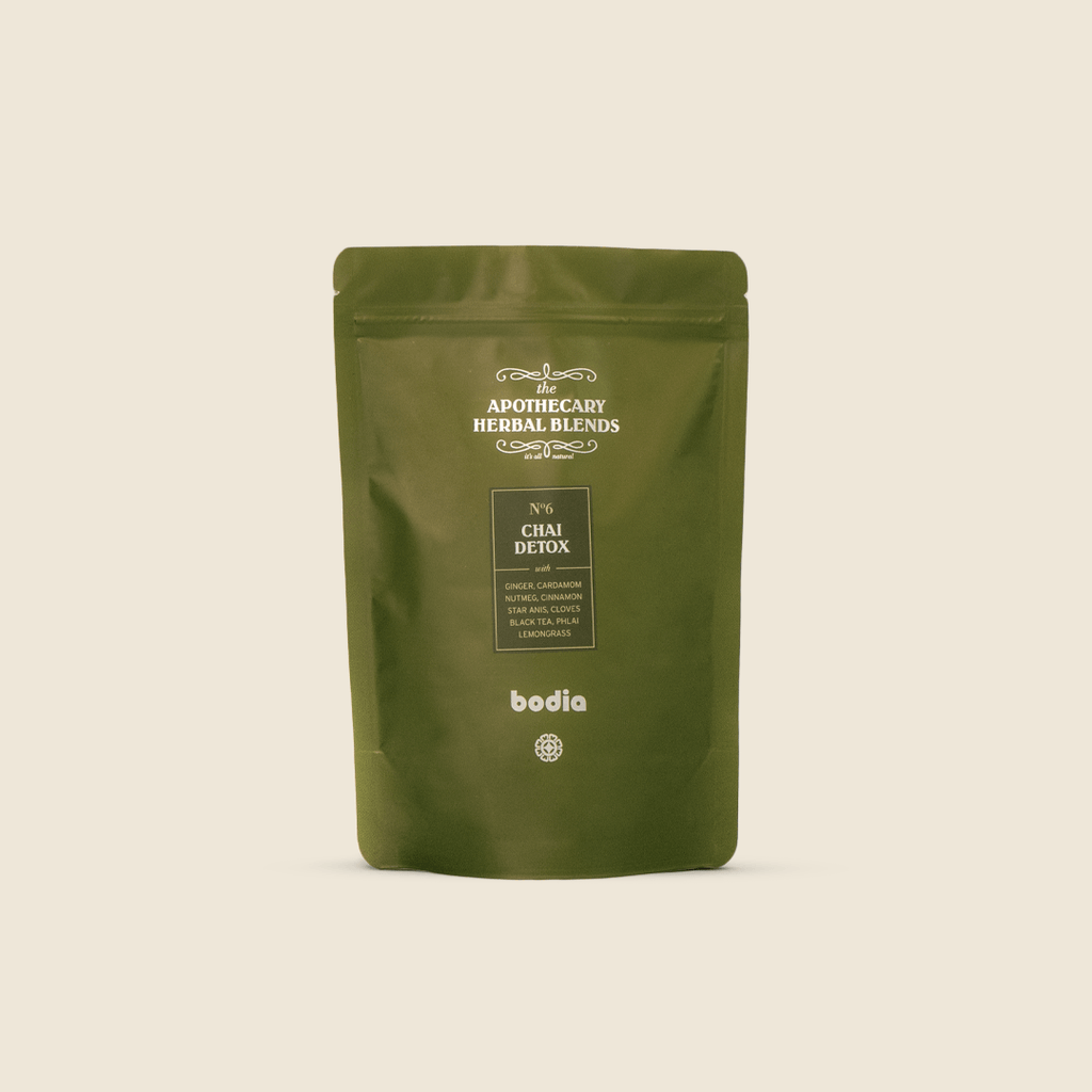 herbals blend chai tea ginger cardamom nutmeg cinnamon star anis cloves black tea lemongrass mix of herbs and natural ingredients from cambodia roots and fields