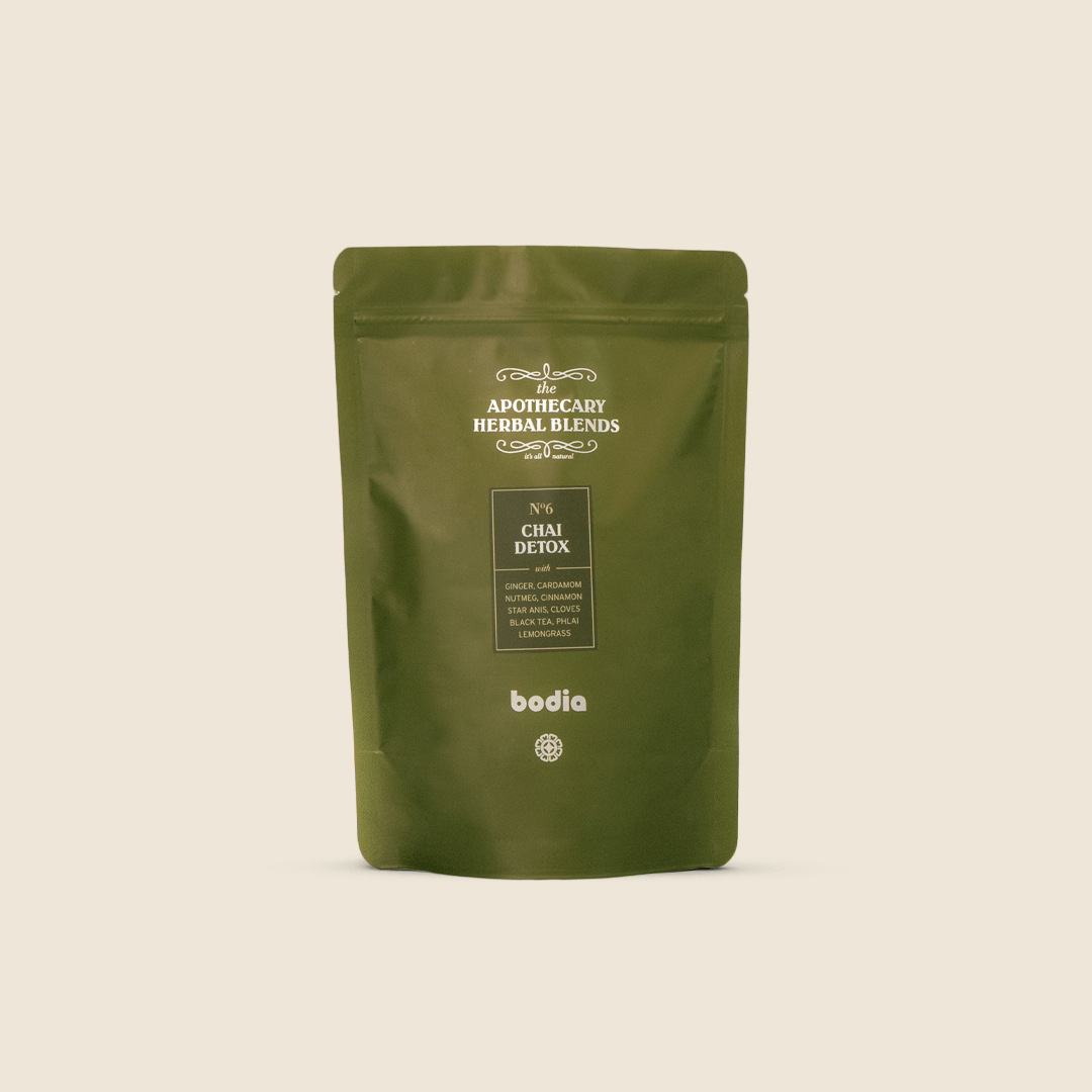 herbals blend chai tea ginger cardamom nutmeg cinnamon star anis cloves black tea lemongrass mix of herbs and natural ingredients from cambodia roots and fields