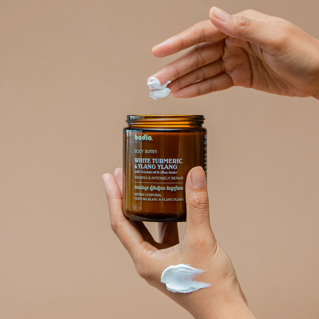 Body butter bodia white turmeric & ylang cream nourish & intensely repair packshot texture