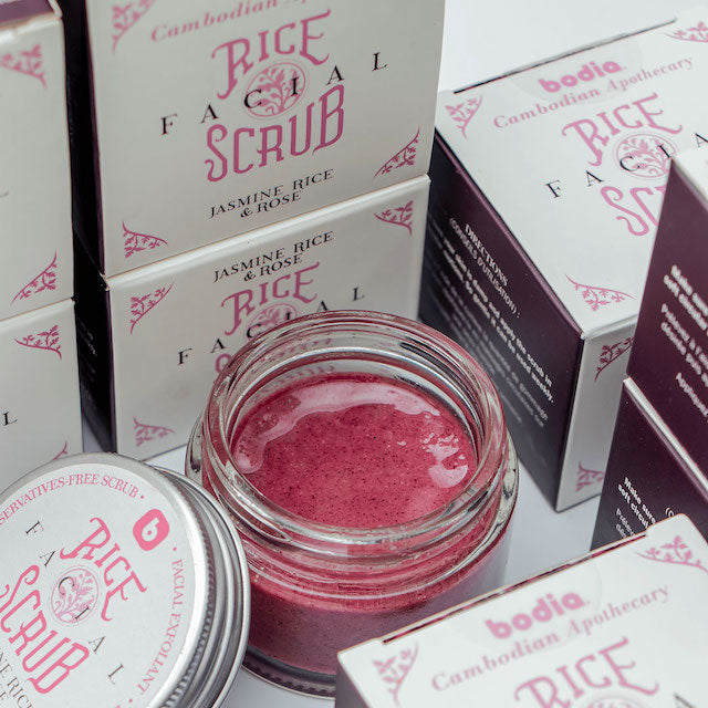 packaging facial scrub rice jasmin powder and roselle bodia apothecary